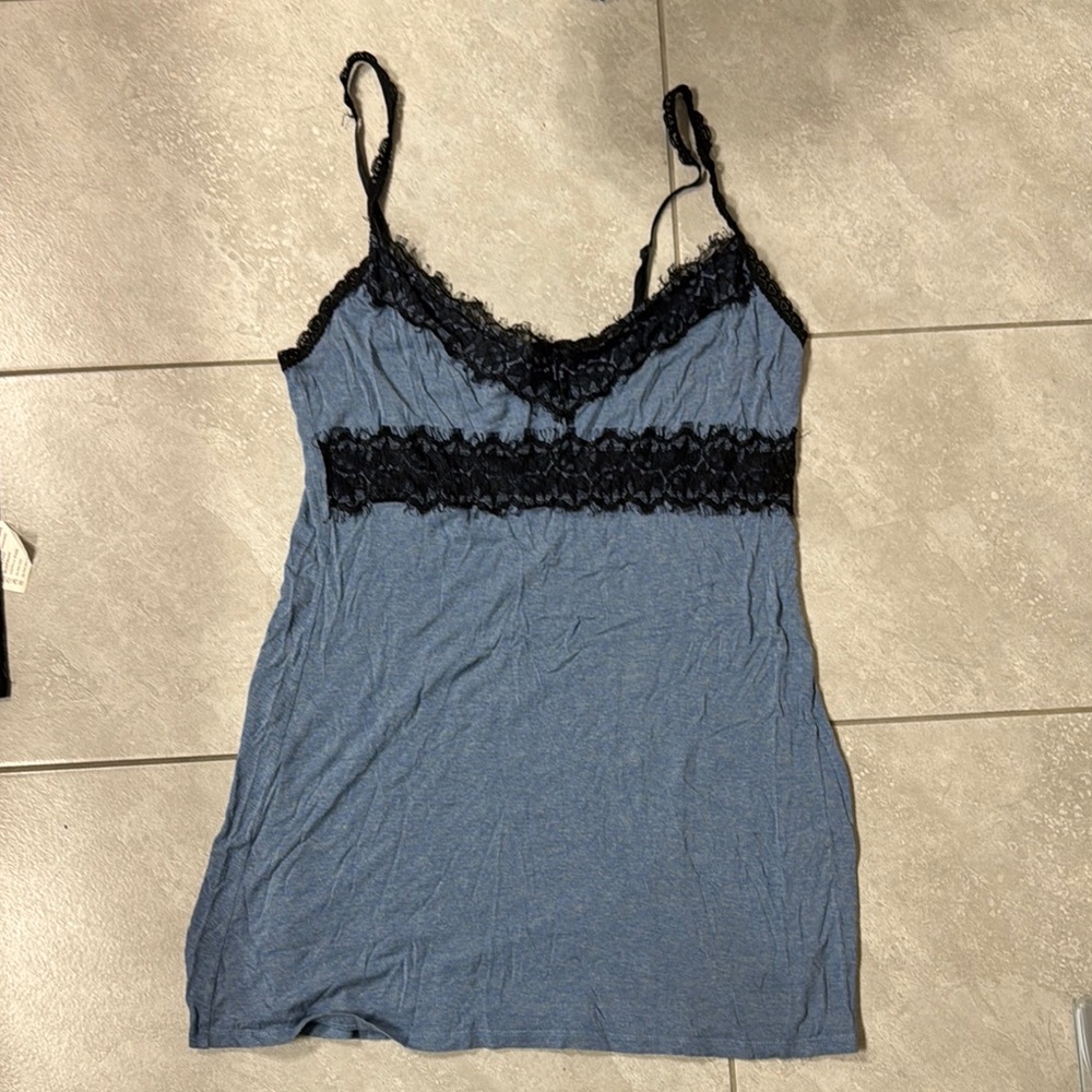 Hanky Panky Blue Lace Trim Nightie size Large